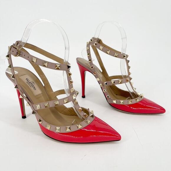 Valentino Garavani Coral Patent Leather Pointed Toe Rockstud Caged Heel EU 37.5 - Picture 2 of 16
